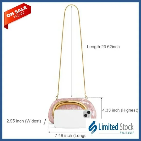 PU Leather Evening Clutch with Chain Handle, Magnetic Closure, 7.5x3x4.3in